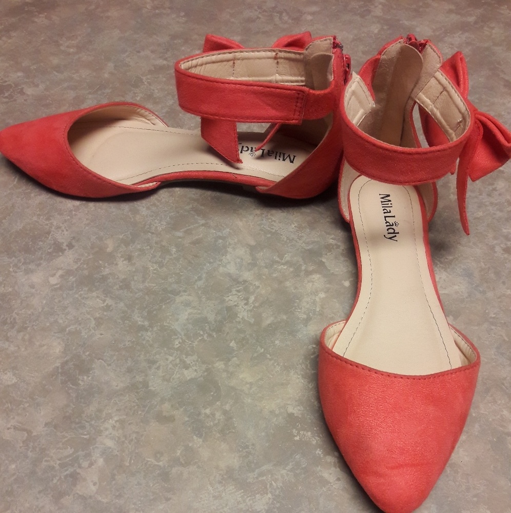 pink bow zip up back shoes
